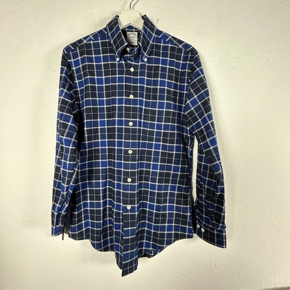 Brooks Brothers Mens Non-Iron Plaid Regent Shirt Small Blue Cotton Button Down